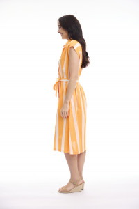 Stripe Dress Collar Tie Waist