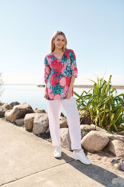 Tina V neck Pleated Top 3/4 Sleeve