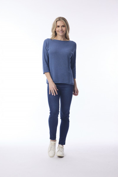 Knit Top Boat Neck 3/4 Slv