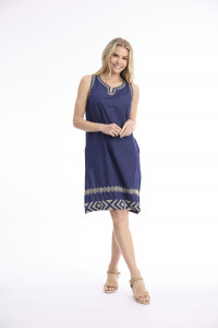 Solid Embroidery Dress Shift
