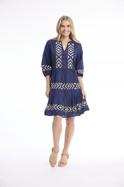 Solid Embroidery Dress  Layers Collar