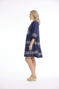 Solid Embroidery Dress  Layers Collar