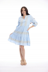 Solid Embroidery Dress  Layers Collar