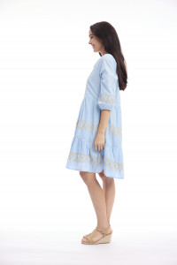 Solid Embroidery Dress  Layers Collar