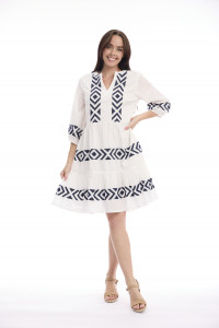 Solid Embroidery Dress  Layers Collar