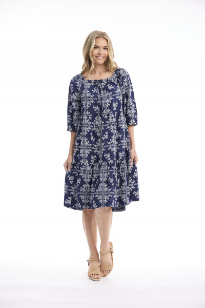 Broderie Print Dress Square Neckline