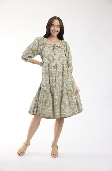 Broderie Print Dress Square Neckline