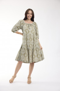 Broderie Print Dress Square Neckline