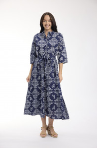 Broderie Print Dress Collar Long