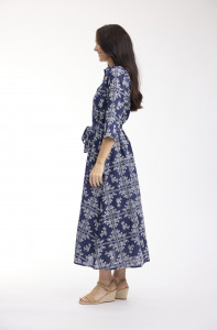 Broderie Print Dress Collar Long