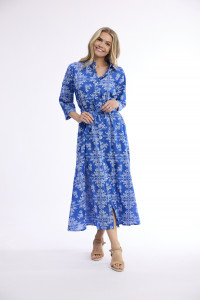 Broderie Print Dress Collar Long