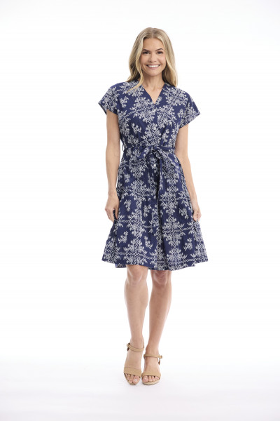 Broderie Print Dress V Neck Buttonthrough Short