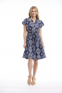 Broderie Print Dress V Neck Buttonthrough Short