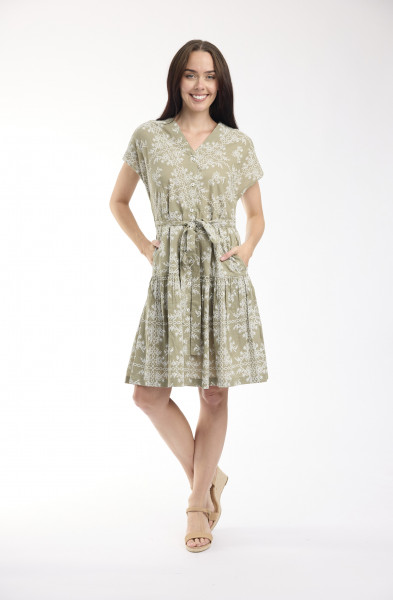 Broderie Print Dress V Neck Buttonthrough Short