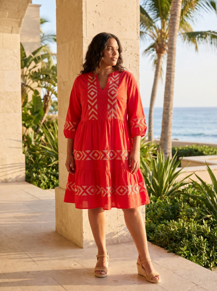 Solid Embroidery Dress  Layers Collar