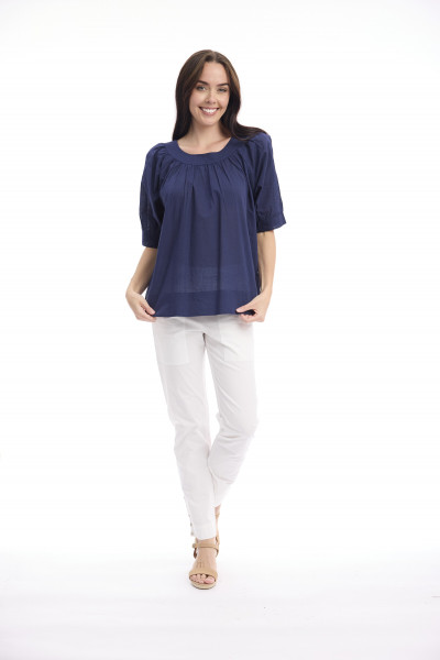Cotton Slub Top Boat Neck