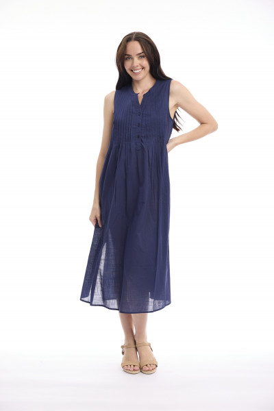 Cotton Slub Dress Maxi Pleated