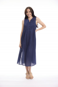 Cotton Slub Dress Maxi Pleated