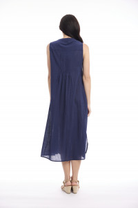 Cotton Slub Dress Maxi Pleated