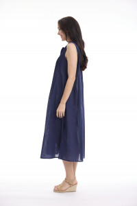 Cotton Slub Dress Maxi Pleated