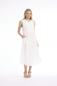 Cotton Slub Dress Maxi Pleated
