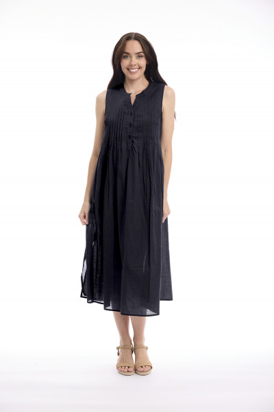 Cotton Slub Dress Maxi Pleated
