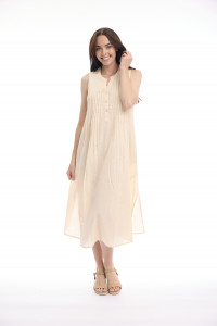 Cotton Slub Dress Maxi Pleated