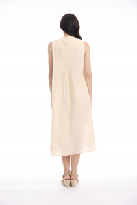 Cotton Slub Dress Maxi Pleated