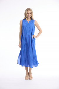 Cotton Slub Dress Maxi Pleated