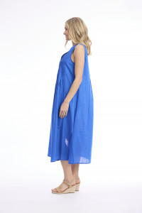 Cotton Slub Dress Maxi Pleated