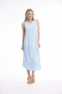 Cotton Slub Dress Maxi Pleated