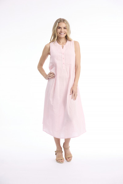 Cotton Slub Dress Maxi Pleated