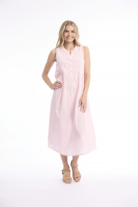Cotton Slub Dress Maxi Pleated