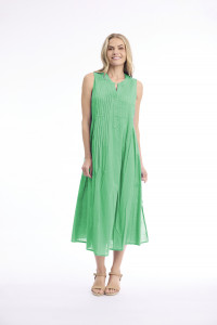Cotton Slub Dress Maxi Pleated