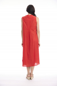 Cotton Slub Dress Maxi Pleated