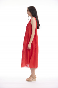 Cotton Slub Dress Maxi Pleated