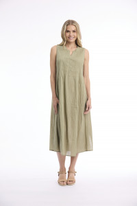 Cotton Slub Dress Maxi Pleated