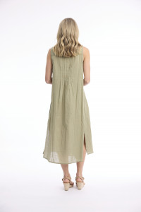 Cotton Slub Dress Maxi Pleated