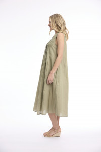 Cotton Slub Dress Maxi Pleated