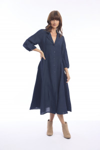 Linen Dress Puff Sleeve