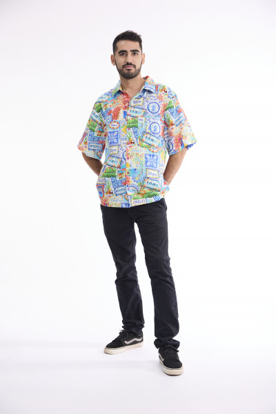 Men Shirt Short Sleeve Collar