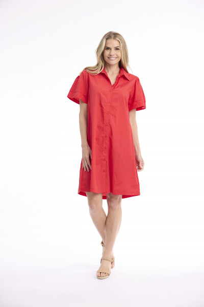 Poplin Dress Collar Flair Sleeve