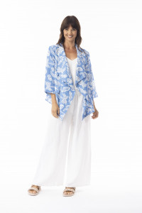 Linen Print Blue Wrap Jacket