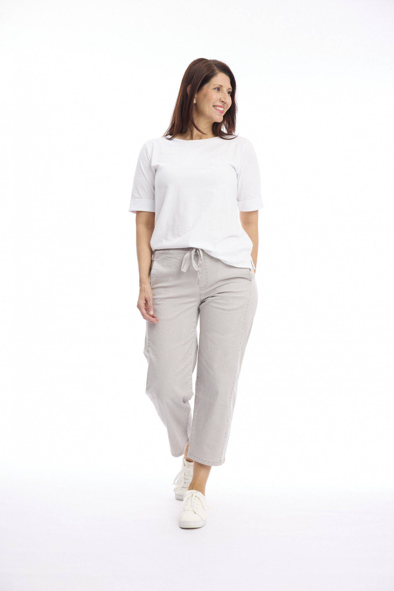 Washed Drawstring Pull-On 7/8 Wide Leg Pant