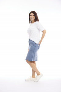 Washed Fitted Waist A-Line Skirt with Buttons