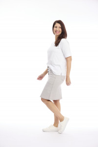 Washed Fitted Waist A-Line Skirt with Buttons