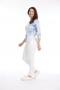 Burnout Print 3/4 Sleeve Scoop Neck Tee