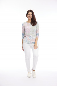 Burnout Print 3/4 Sleeve Scoop Neck Tee