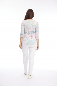 Burnout Print 3/4 Sleeve Scoop Neck Tee