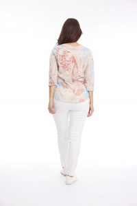Burnout Print 3/4 Sleeve Scoop Neck Tee